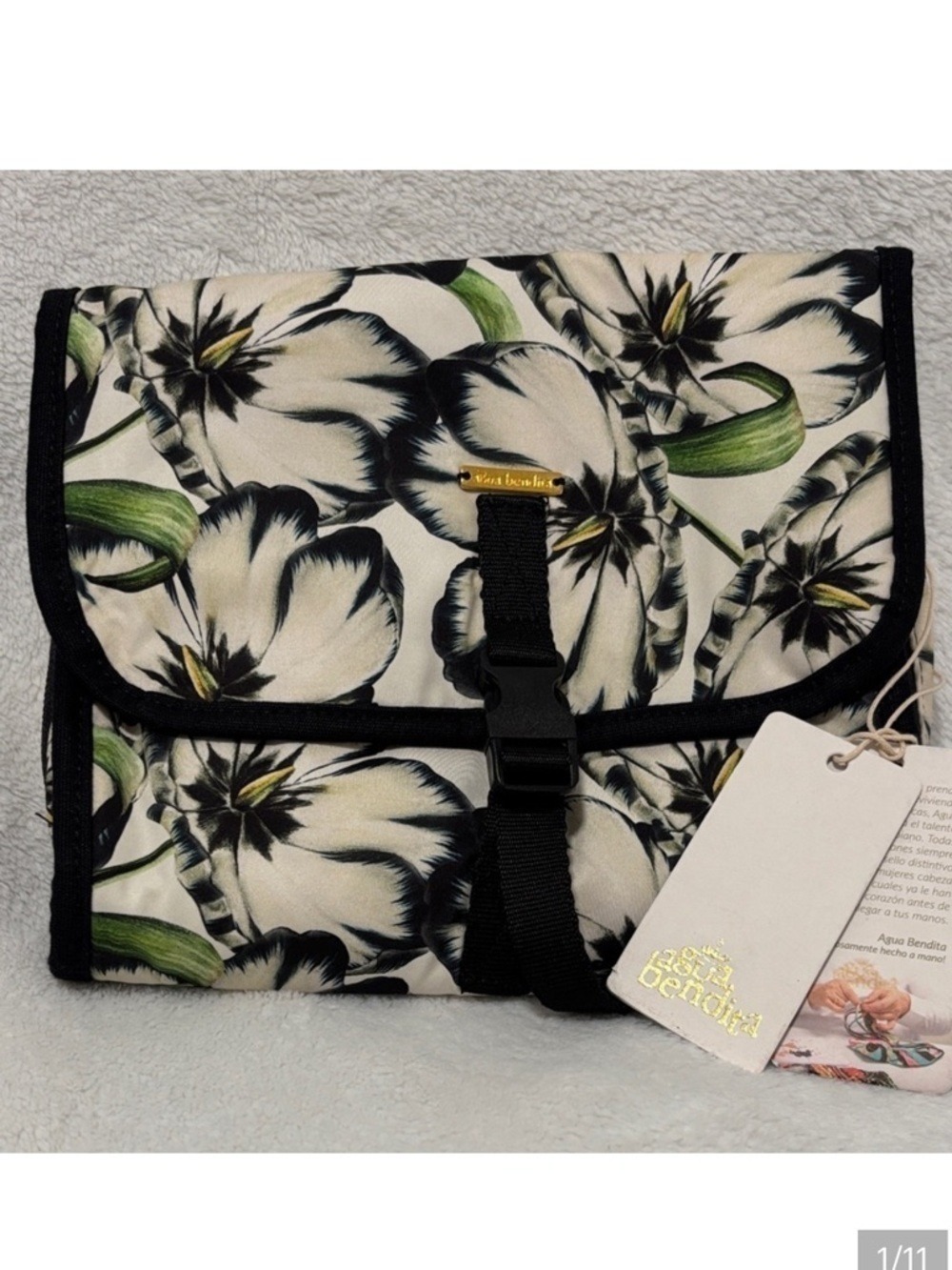 AGUA BENDITA travel beauty bag Black Cream Floral Cosmetic Bag toiletries case